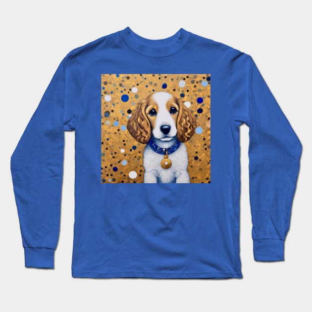 Gustav Klimt Style Puppy Dog with Blue Collar Long Sleeve T-Shirt by bragova